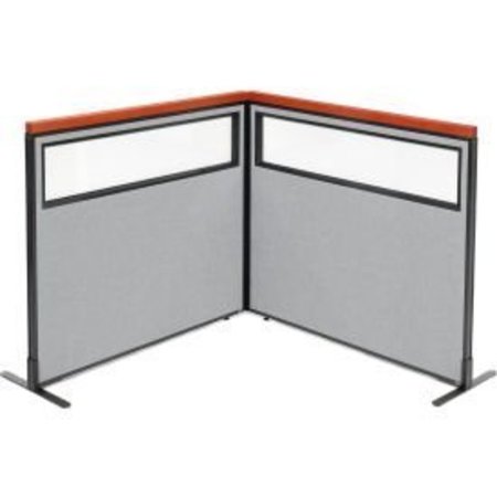 GLOBAL EQUIPMENT Interion    Deluxe Freestanding 2-Panel Corner Divider w/Partial Window 48-1/4"W x 43-1/2"H Gray 695016GY